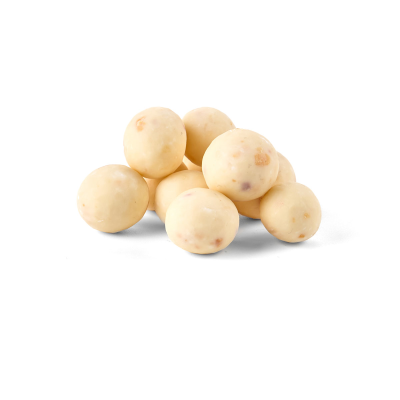 Coconut dragees in white chocolate with almonds