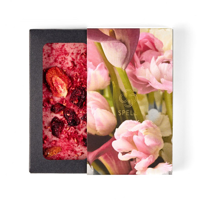 White chocolate with cranberries, strawberries, and raspberries Flowers