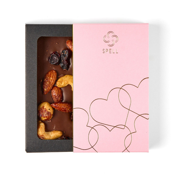 Milk chocolate with assorted nuts Pink heart