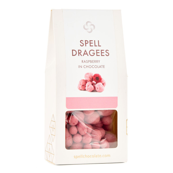 Raspberry dragees in pink chocolate