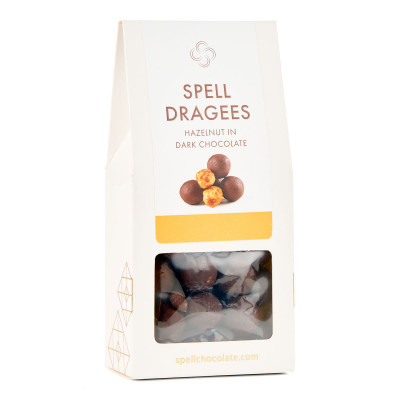 Dark chocolate hazelnut dragees with salt and waffle crumbs