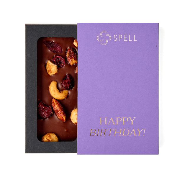 Lavender milk chocolate with assorted nuts for the birthday