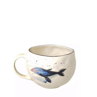 Handmade ceramic mug wide Whale, 450 ml