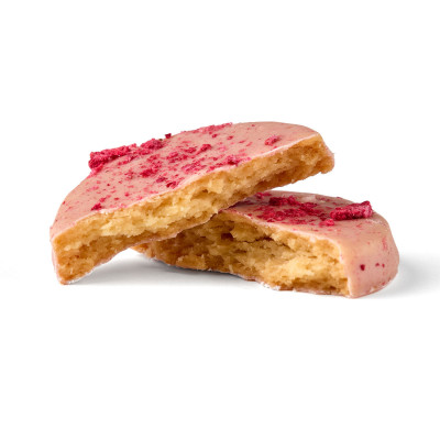 Butter cookies in white chocolate with raspberries, 12 pcs