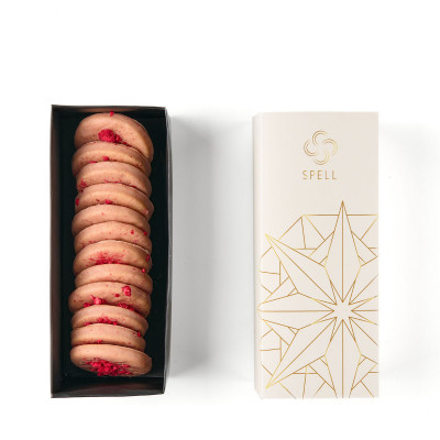 Butter cookies in white chocolate with raspberries, 12 pcs