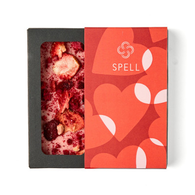 White chocolate with cranberries, cherries and raspberries Love