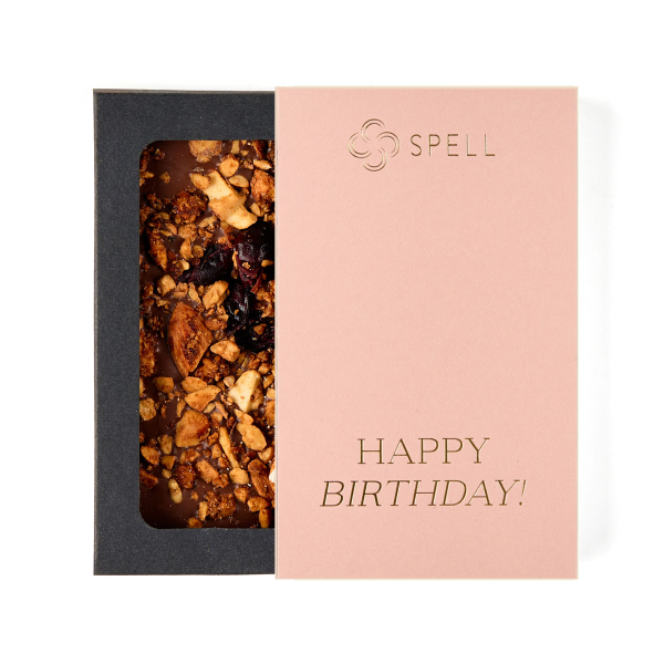 Pink milk chocolate with assorted nuts for Birthday pink