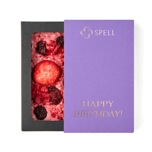 White chocolate with cranberries, cherries and raspberries for Lavender Birthday