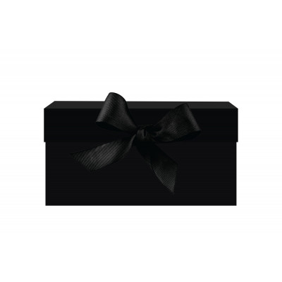 Black square box with black ribbon