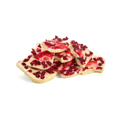 Sugar-free white chocolate with cherries and strawberries