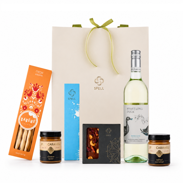 Gift with white wine For a warm meeting