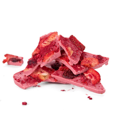 White chocolate with cranberries, cherries and raspberries Spring